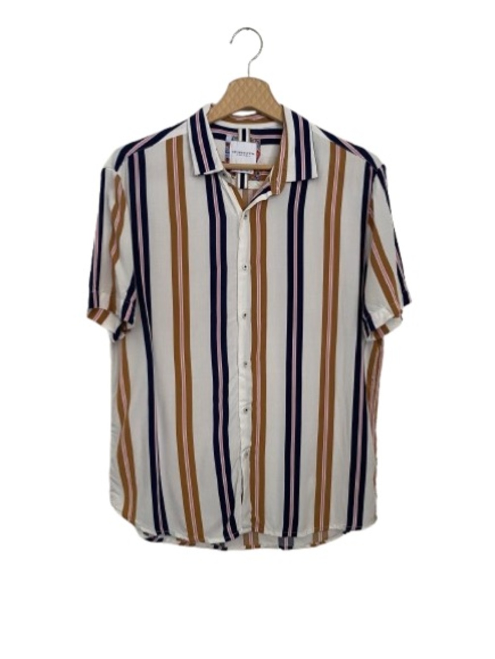 Denim & Flower Striped Short Sleeve Button-Down Shirt - Multi-Color - Size S